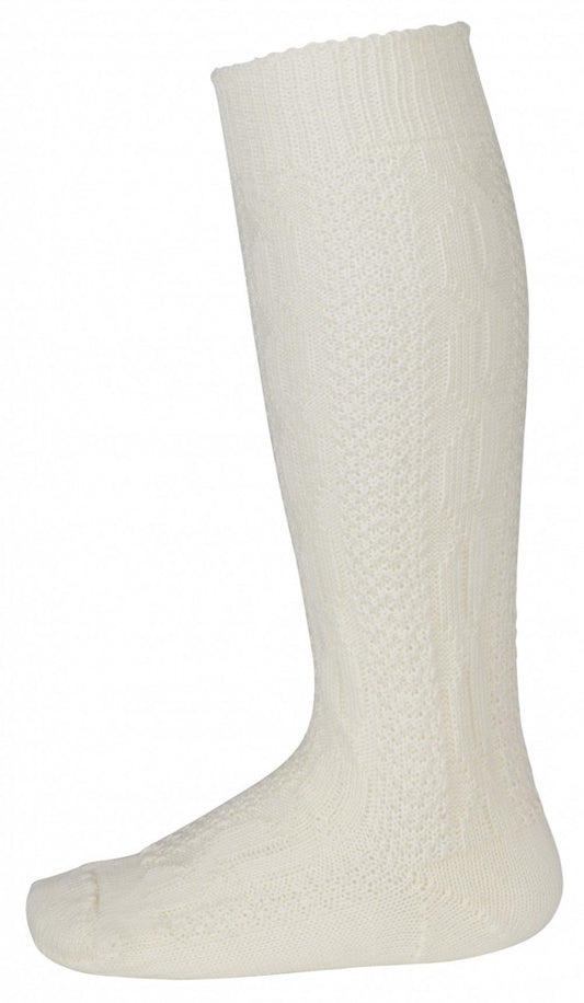 Bunadstrømper med flettemønster barn offwhite