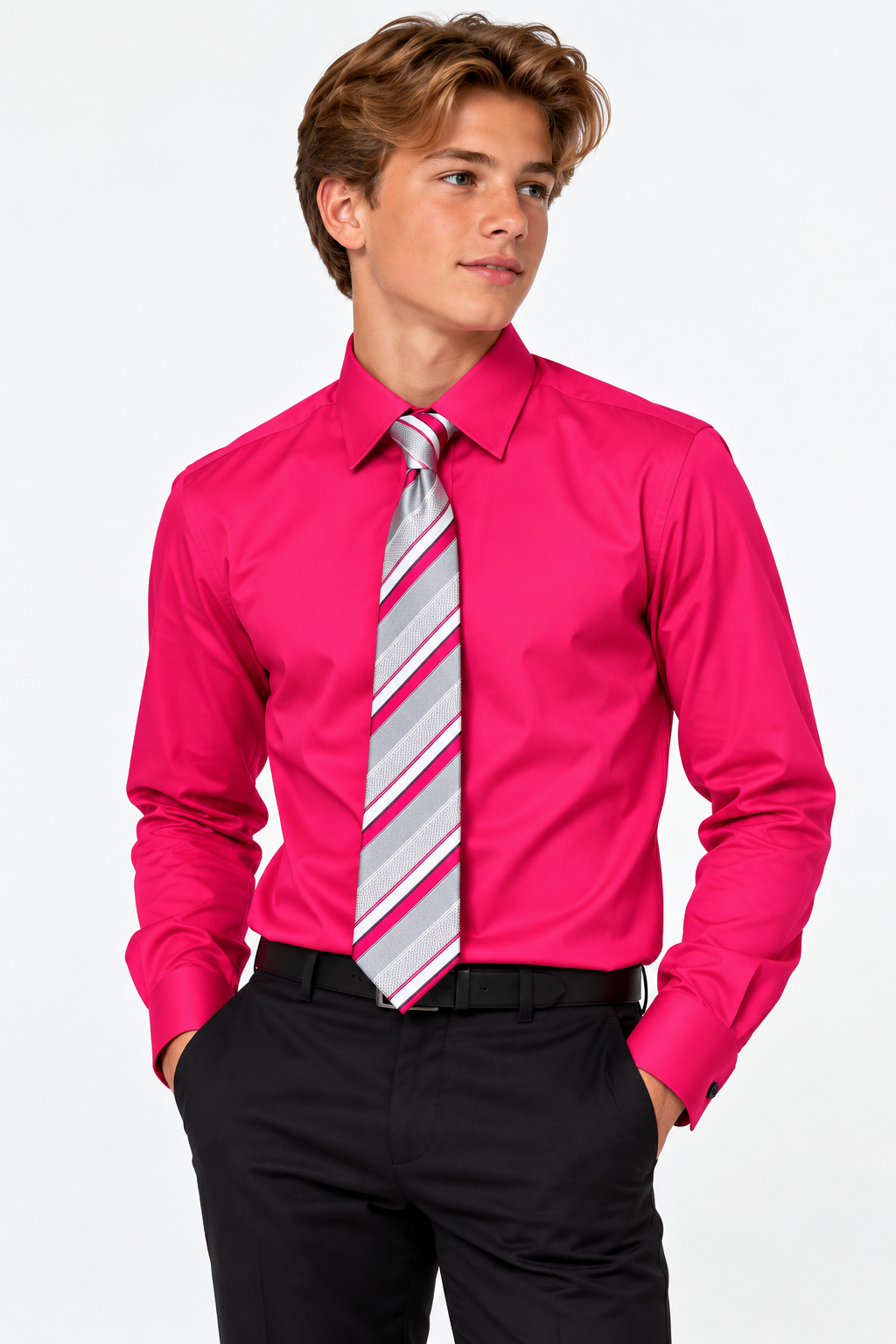 Skjortepakke med cerise/grå slips