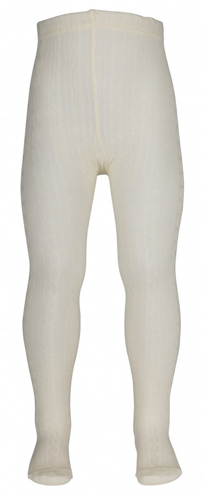Bunadstrømper med flettemønster barn offwhite