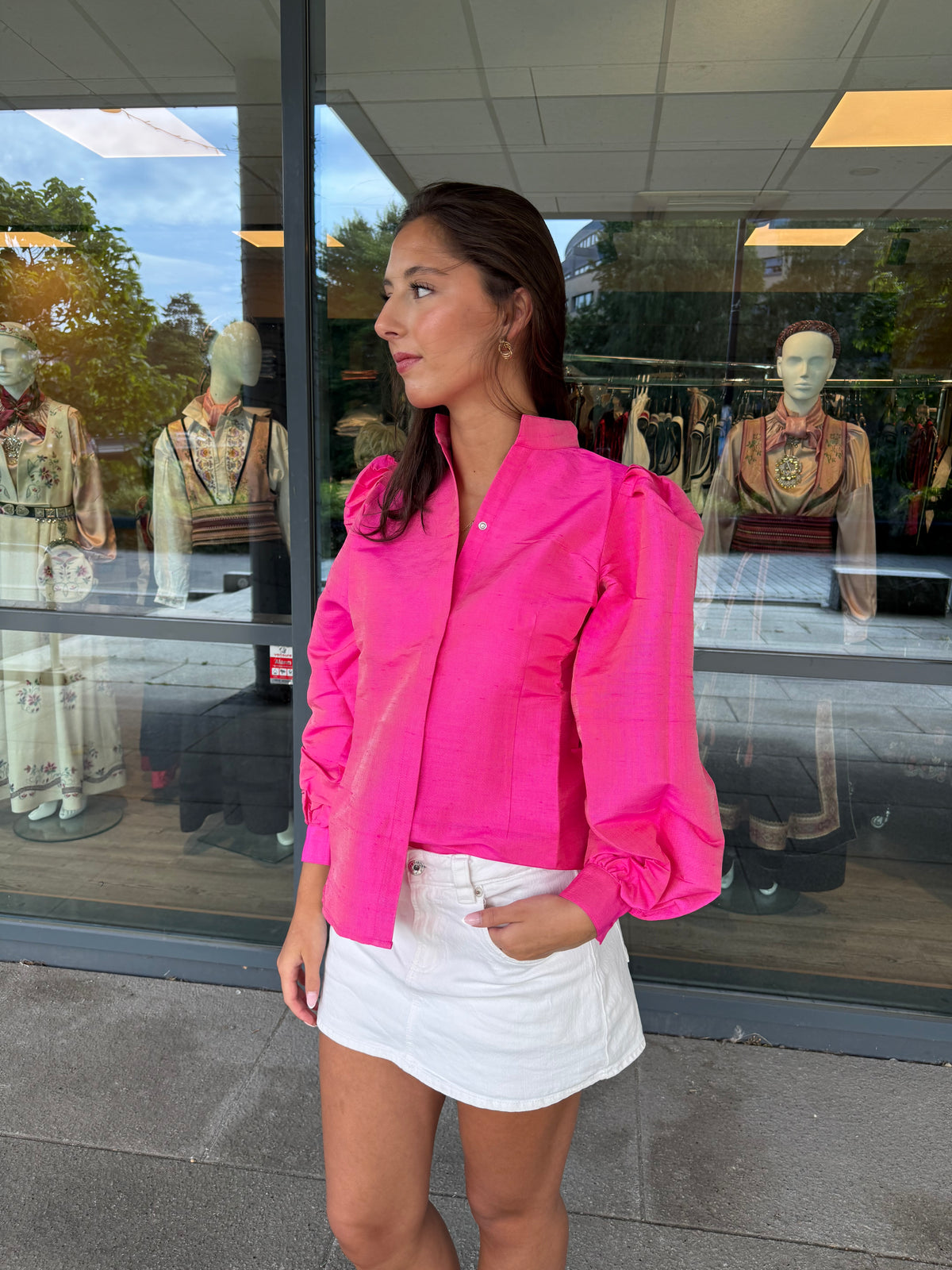 Bunadskjorte i 100% thaisilke rosa