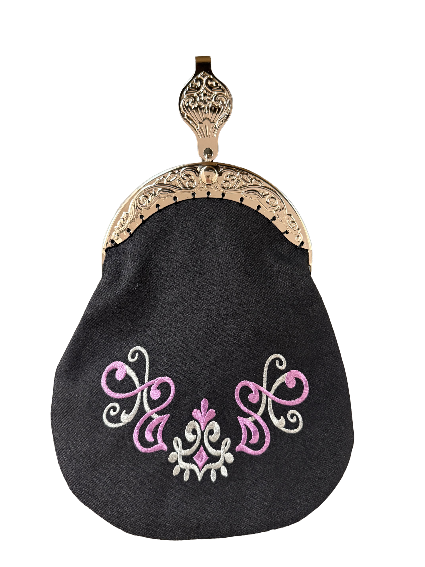 Pascal bunadsveske svart med lilla broderier